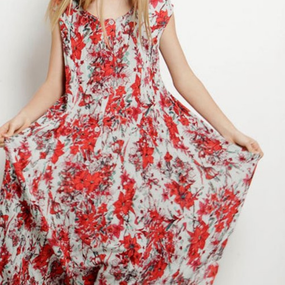 Vintage 90s Floral Rayon Maxi Dress